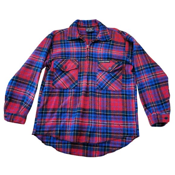 Vintage Fiordivander Red Blue Plaid Pure Wool Showerproofed Shirt M HOLES - Picture 1 of 10